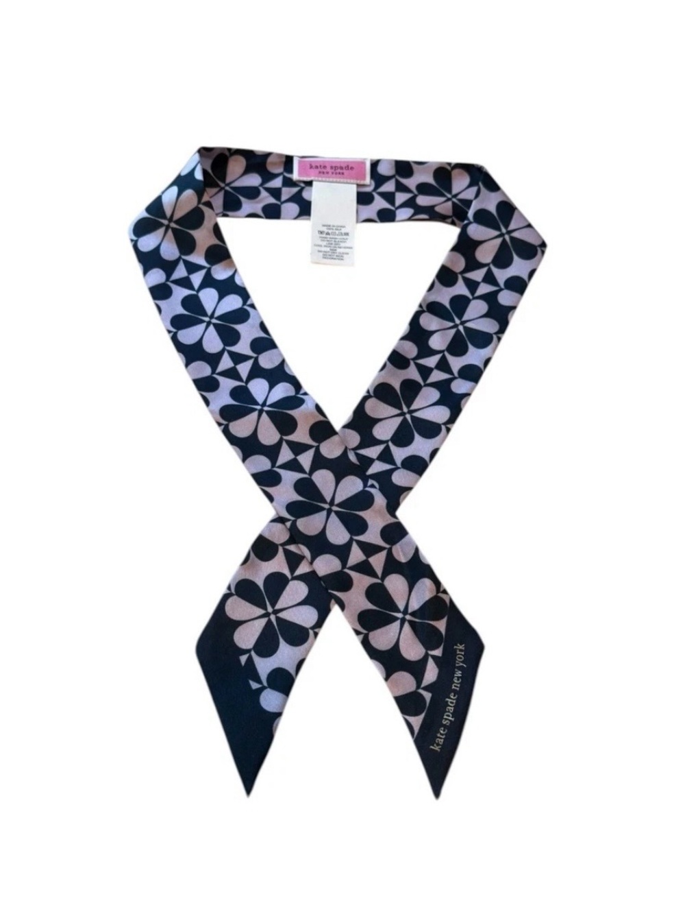 RARE NWT KATE SPADE NEW YORK Spade Flower Silk Skinny Scarf, Navy Blue & Purple